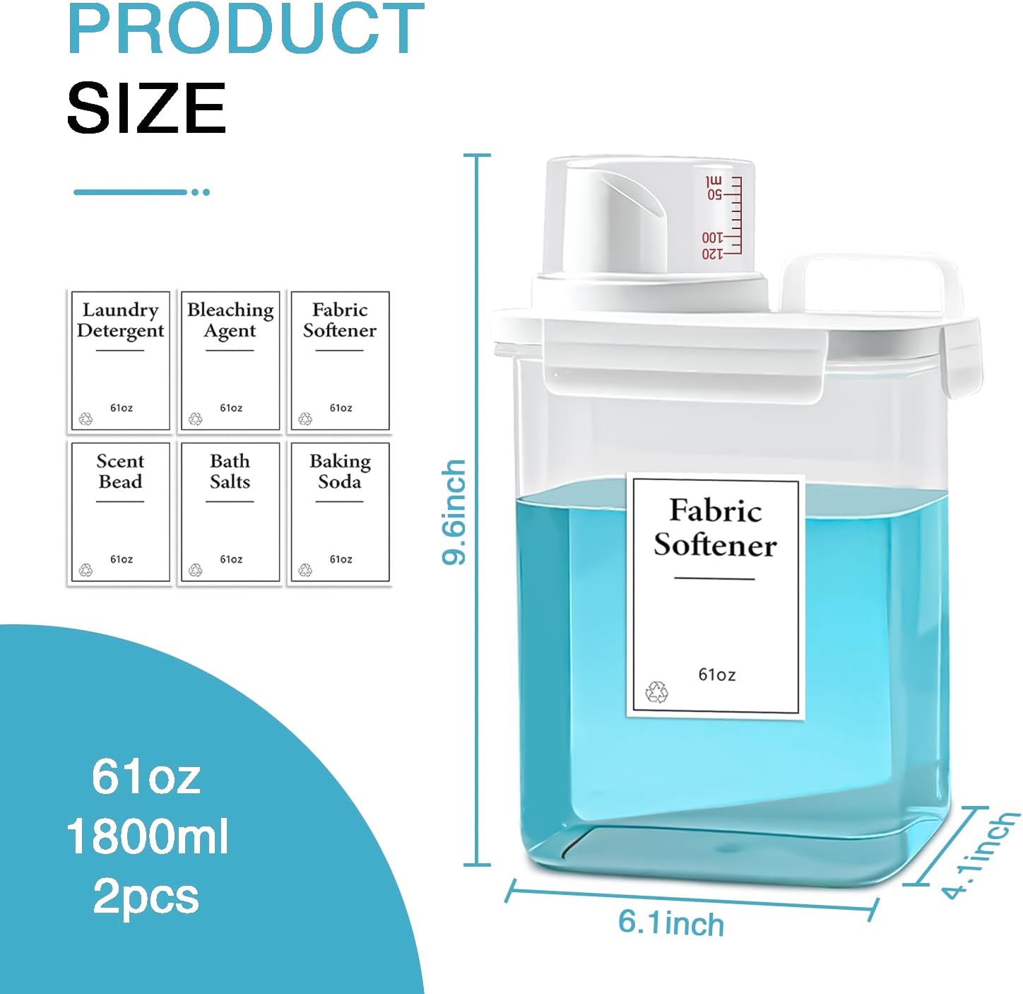 2 Pack Laundry Detergent Dispenser, 61oz Detergent Dispenser, Refluxable Laundry Detergent