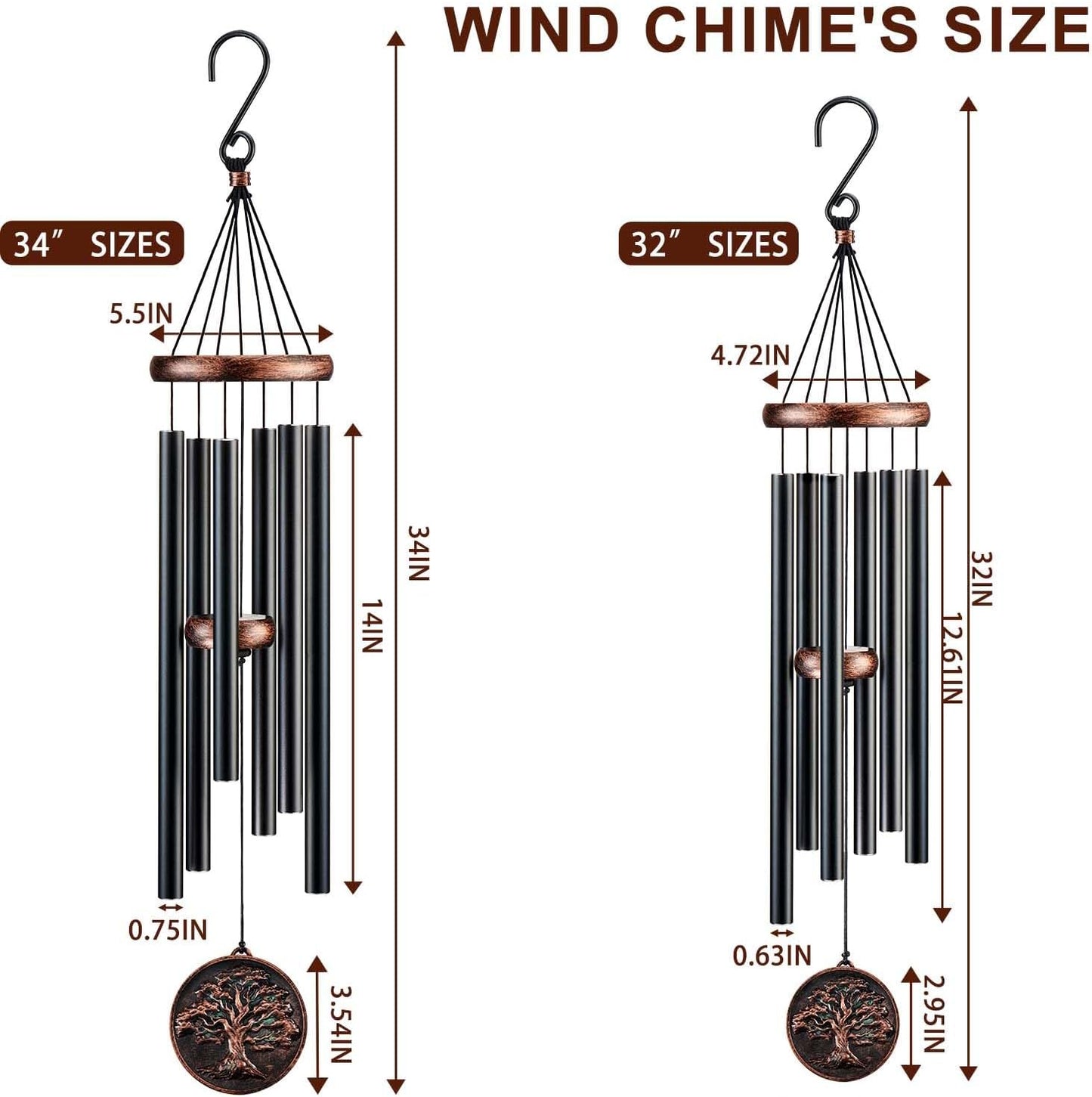 Wind Chimes for Outside, Tree of Life Deep Tone Vintage Wind Chime Outdoor Clearance