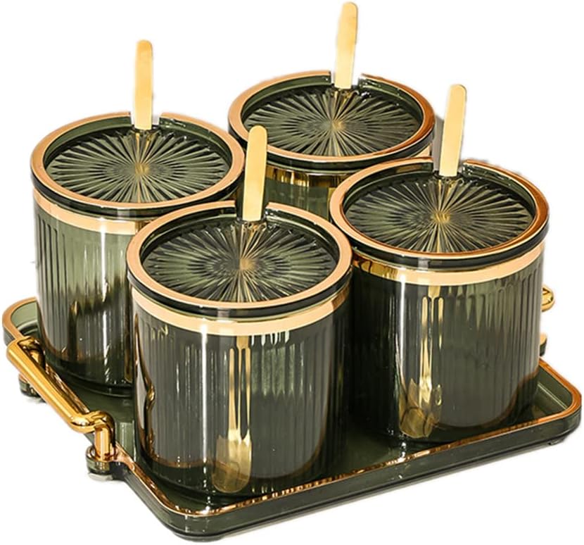 Acrylic Condiment Spice Jars,Condiment Spice Box With Lids and Spoons and Tray,Clear Plastic