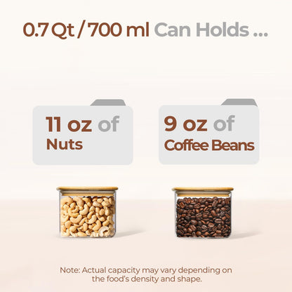 ComSaf 0.7 Qt Rectangle Glass Storage Containers with Lids, Glass Jars with Bamboo Lids, Clear Food