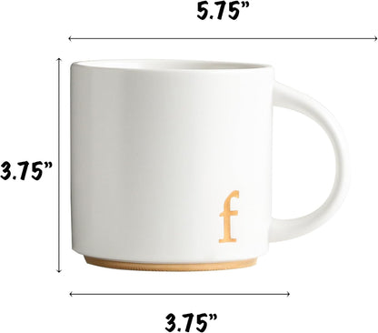COLLECTIVE HOME - Monogram Ceramic Mugs, 15 oz Golden Initial Coffee Cups, Elegant Alphabet Tea