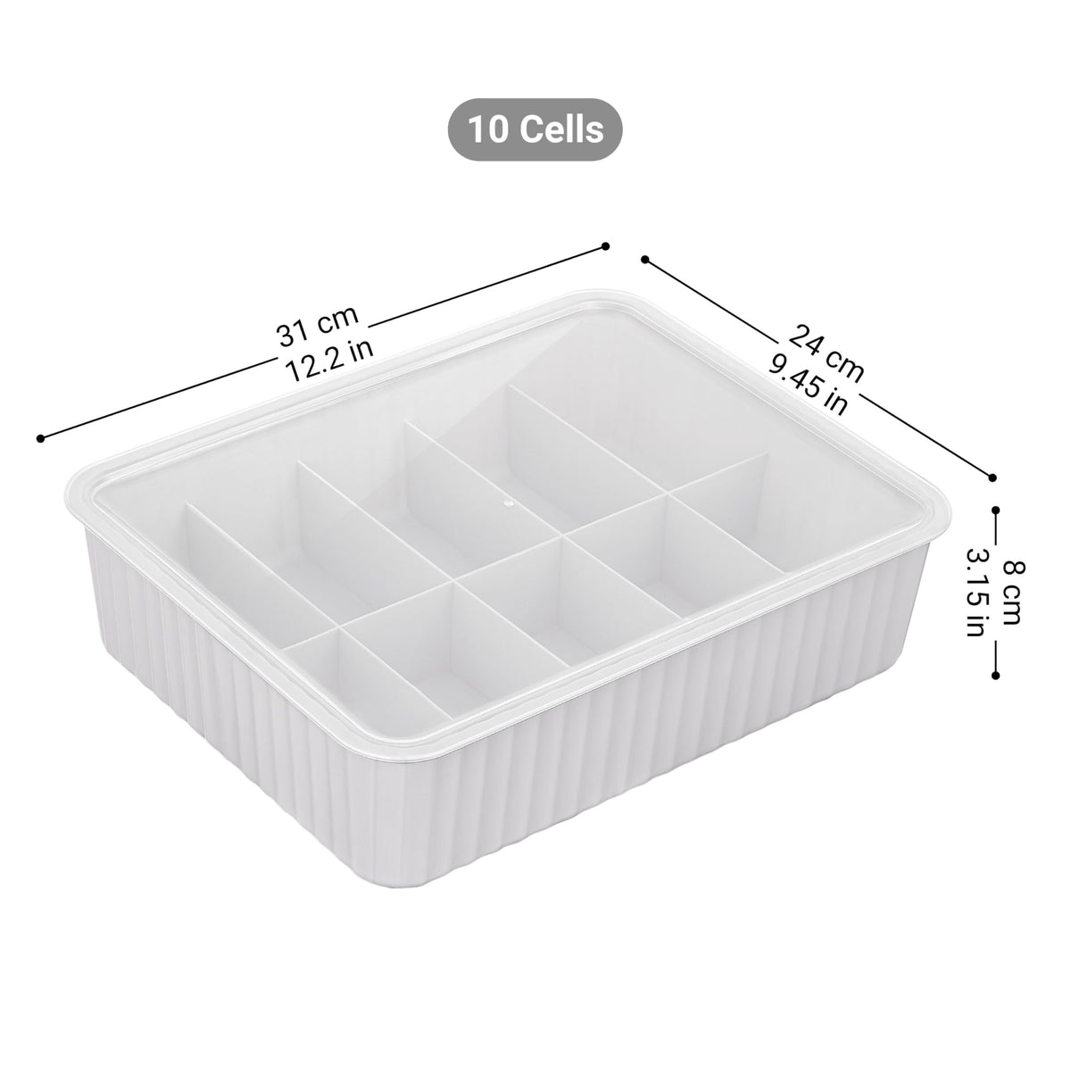 Cetomo 10 Cells Plastic Underwear Sock Drawer Organizer with Lid, Lidded Storage Box with Dividers
