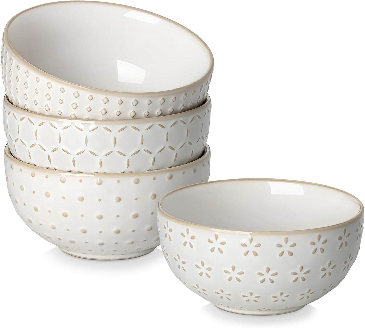 MALACASA Small Bowls, 14 Ounce Ice Cream Bowl, Stoneware Dessert Bowls Set of 4 with Embossment for