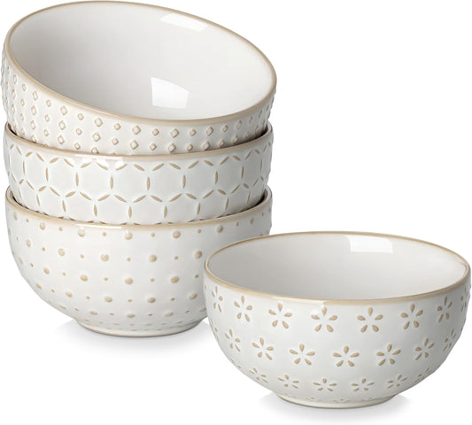MALACASA Small Bowls, 14 Ounce Ice Cream Bowl, Stoneware Dessert Bowls Set of 4 with Embossment for