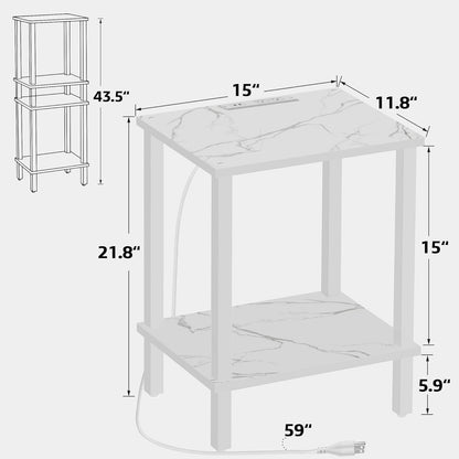 TUTOTAK End Table with Charging Station, Small Side Table with Outlets, Nightstand Bedside Table