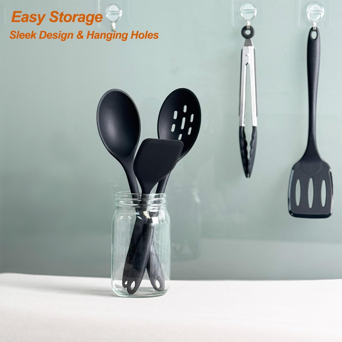Silicone Cooking Utensils Set, Heat Resistant and large Non Stick Spatulas & Spoons for Kitchen