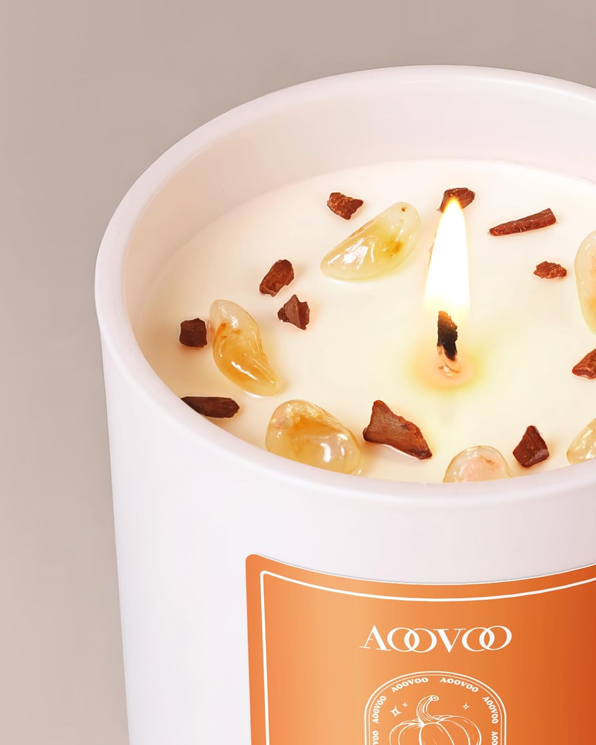 AOOVOO Pumpkin Scented Candles for Women - Aromatherapy Candle with Crystals Inside, 10oz Soy