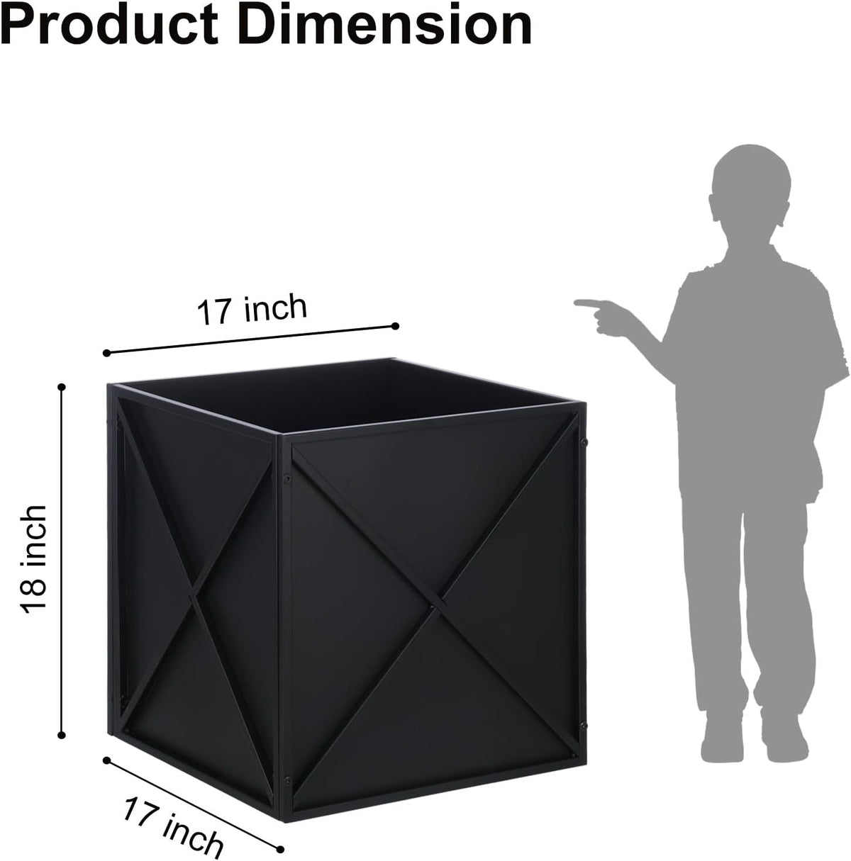 SUNNYPARK Large Metal Planter Box 17”x 17”x 18”, Square Modern Black Metal Planter Box Heavy Duty