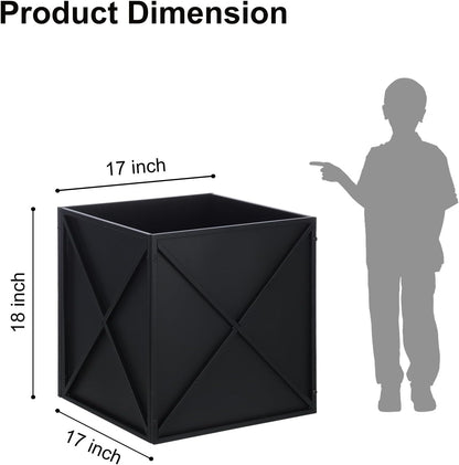 SUNNYPARK Large Metal Planter Box 17”x 17”x 18”, Square Modern Black Metal Planter Box Heavy Duty