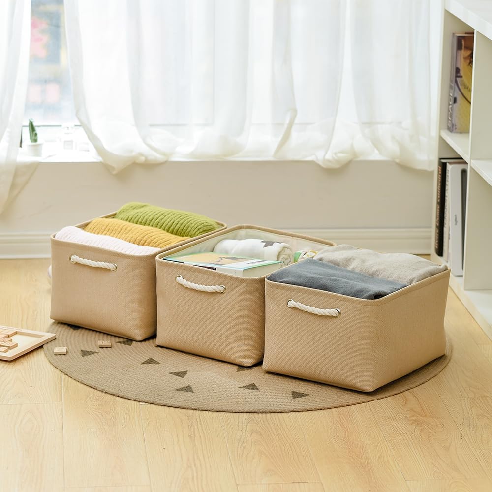 TheWarmHome Organization and Storage Bin for Shelves - Large 3 Pack 16x12x8 inch Storage Basket for