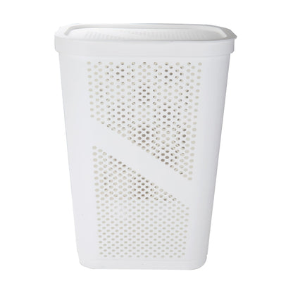 Mind Reader 60L Slim Laundry Hamper, Clothes Basket, Lid, Ventilated, Plastic, Set of 2, White