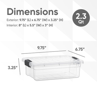 Superio Clear Storage Boxes with Lids, 2.5 Quart Plastic Container Bins for Organizing, Stackable