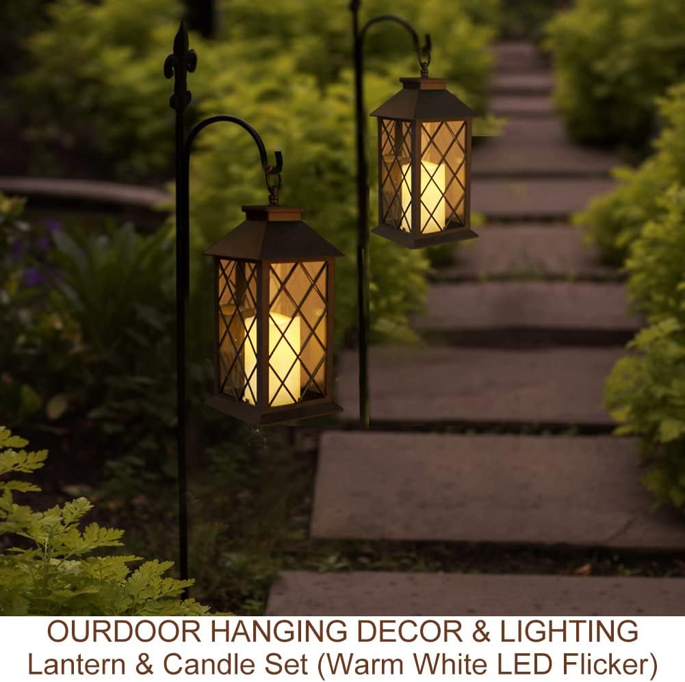 Bright Zeal 2-Pack 13.5" Vintage Candle Lantern with LED Pillar Candle (Black, 6hr Timer) - IP44