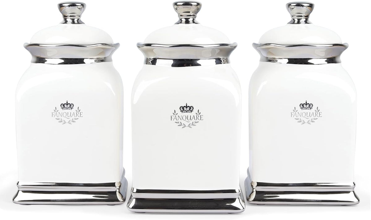 fanquare 30 OZ Cookie Jar, White Kitchen Canisters Set of 3, Farmhouse Porcelain Decorative Jars