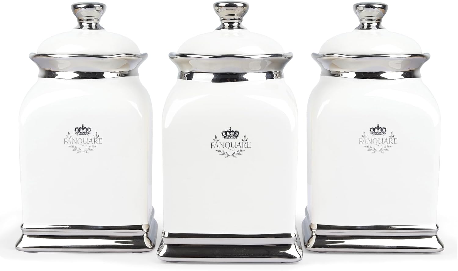 fanquare 30 OZ Cookie Jar, White Kitchen Canisters Set of 3, Farmhouse Porcelain Decorative Jars
