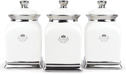 fanquare 30 OZ Cookie Jar, White Kitchen Canisters Set of 3, Farmhouse Porcelain Decorative Jars