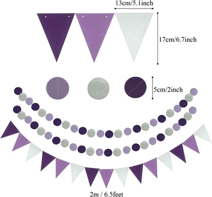 ZERODECO Party Decoration, 21 Pcs Purple and Lavender Hanging Paper Fans, Pom Poms Flowers
