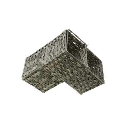 Trademark Innovations 14.5" Plastic Wicker Storage Stair Basket With Handles (Grey)