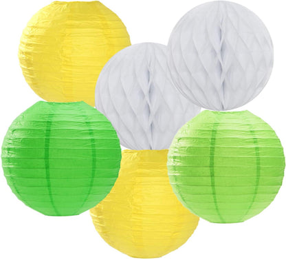 Yellow-White Green Party-Decorations Streamers-Lanterns - 14pcs Spring Summer Garden Tea Paper