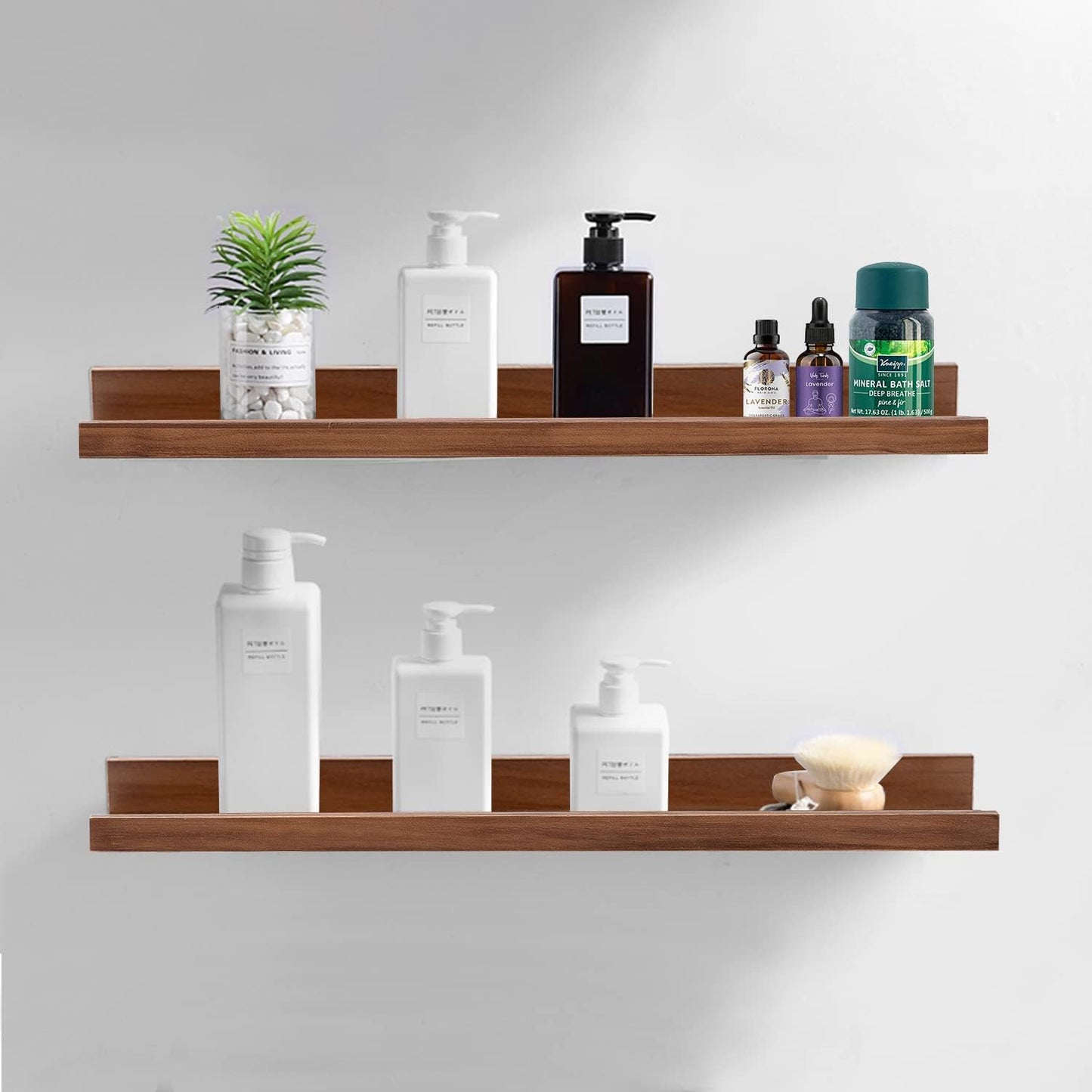 AZSKY Floating Nursery Book Shelves Light Fair Pale Walnut Rustic Picture Photo Ledge Shelves Wall