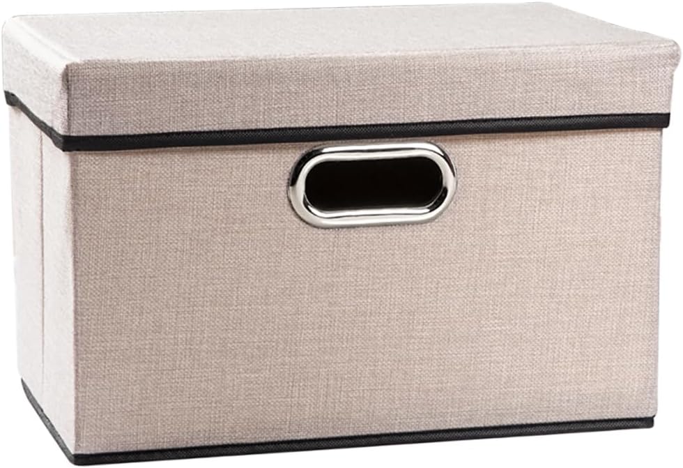 PRANDOM Foldable Storage Bin with Lid [1-Pack] Linen Fabric Decorative Storage Box Organizer