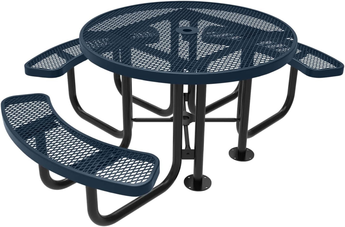 Heavy-Duty Portable Outdoor Picnic Table with Umbrella Hole, Expanded Metal Patio Dining Furniture