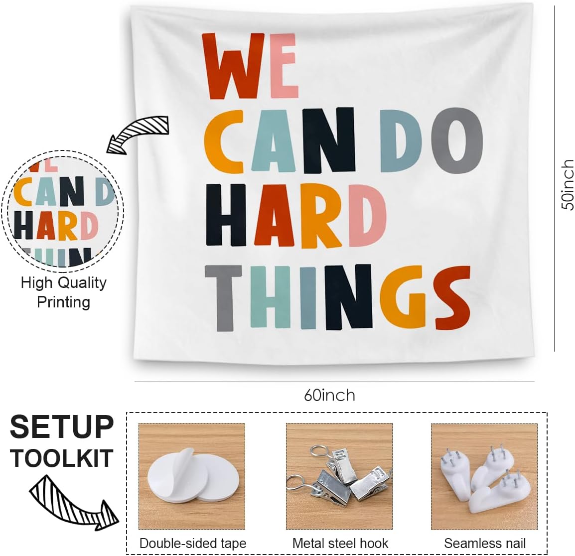 QGFM We Can Do Hard Things Inspirational Tapestry, Boho Classroom Decor, Inspirational Wall Decor