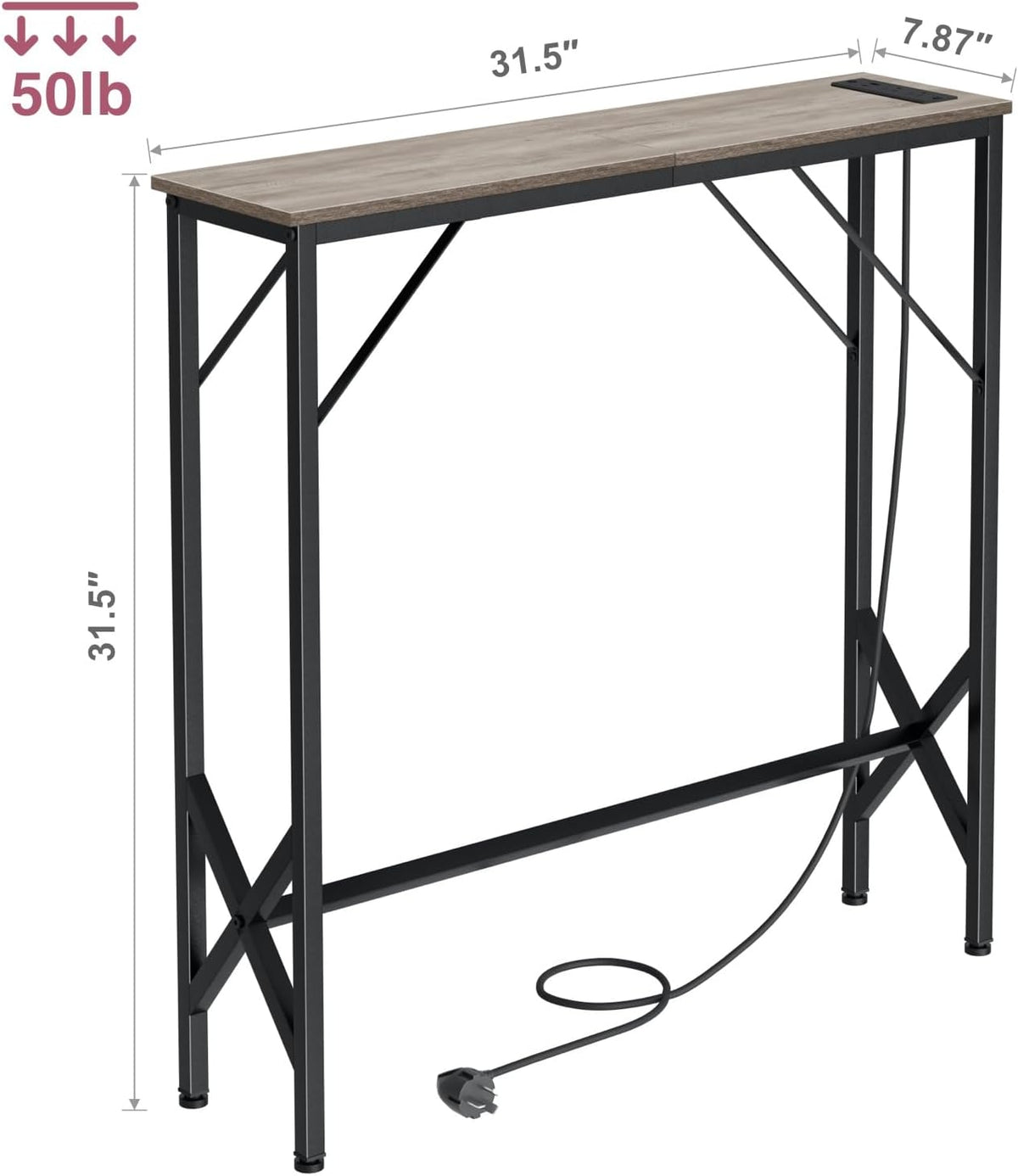 31.5‘’ Console Table, Skinny Entryway Table with Fast-Charging Station, Narrow Long Sofa Table