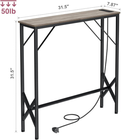 31.5‘’ Console Table, Skinny Entryway Table with Fast-Charging Station, Narrow Long Sofa Table