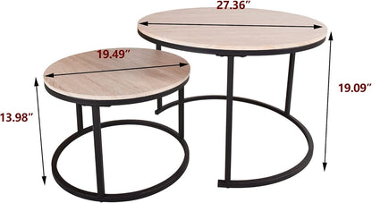 Round Coffee Tables Nesting Side Set of 2 End Tables for Living Room,Round Table with Solid