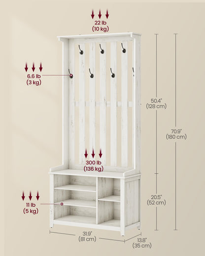 VASAGLE Hall Tree with Bench and Shoe Storage, 7 Double Hooks