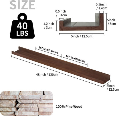SAUMONIERES Picture Ledge Shelf Floating Book Shelves Set of 2 Wall Mounted Solid Wood for Bedroom