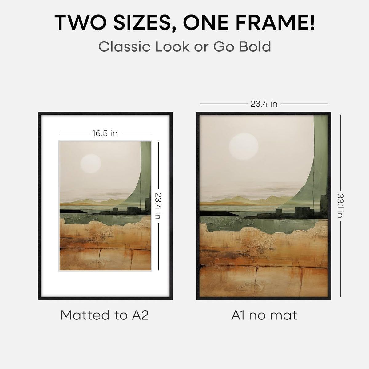 Homeforia Black Wood A1 Frame, High End Oak 23.4 x 33.1 Black Wooden Poster Frames Matted to 16.5
