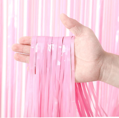 3 Pack 3.3 x 8.2 ft Pasel Pink Foil Fringe Backdrop Curtains, Tinsel Streamers Birthday Party