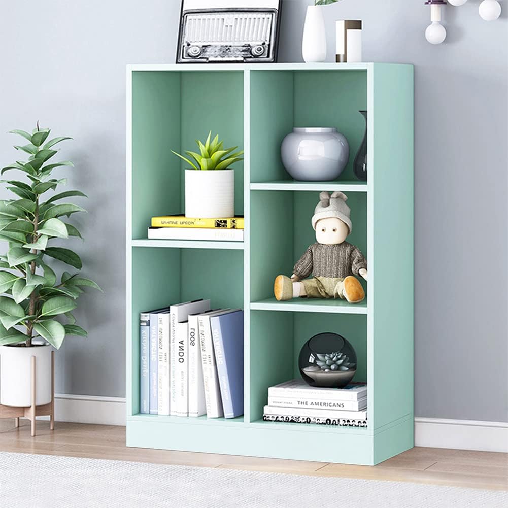 IOTXY Open Shelf Low Bookcase - Wooden 3-Tier Floor Standing Display Cabinet Organizer with Base, 5