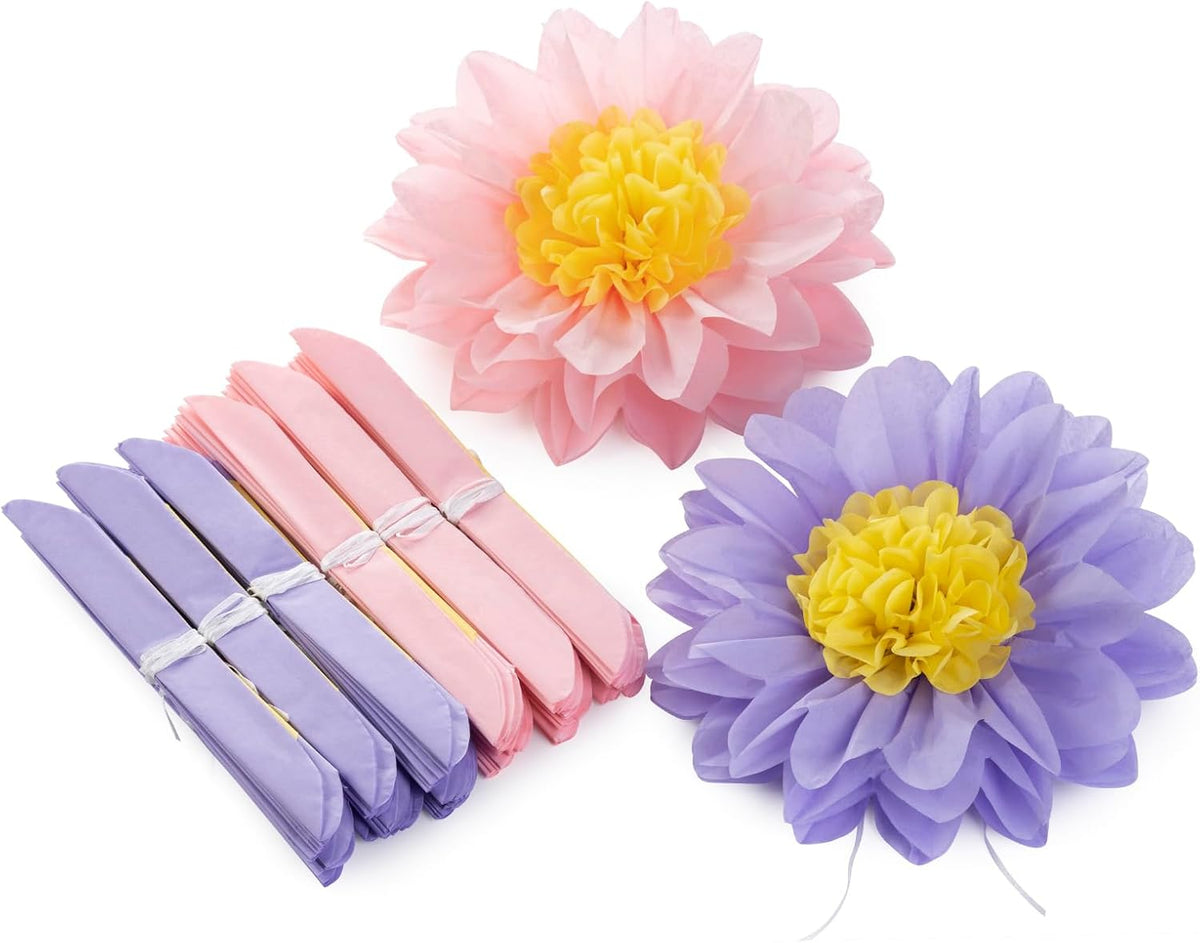 MISU Pink Purple Paper Flowers Tissue Paper Pom Poms Sunflower Daisy Flowers for Party Decorations