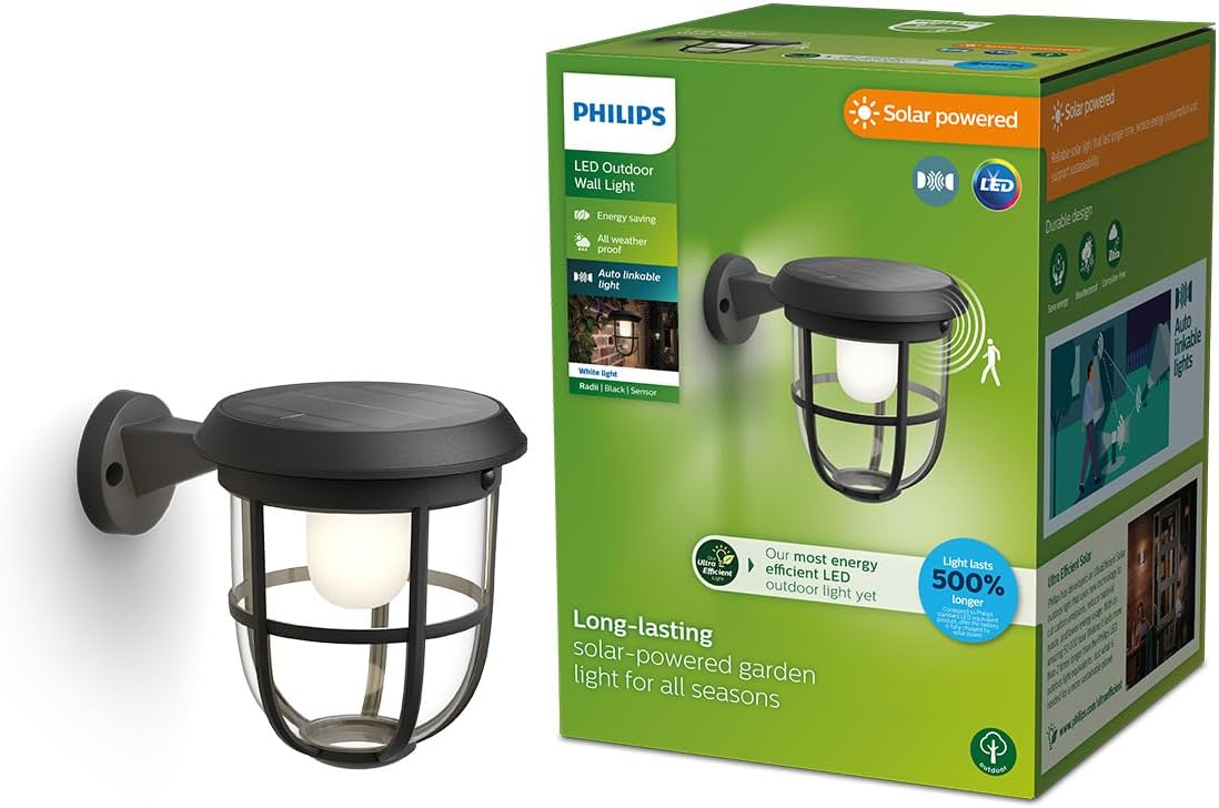 Philips Solar LED 1-Pack Ultra-Efficient Wall Lantern - Radii, Dusk to Dawn, Automatically