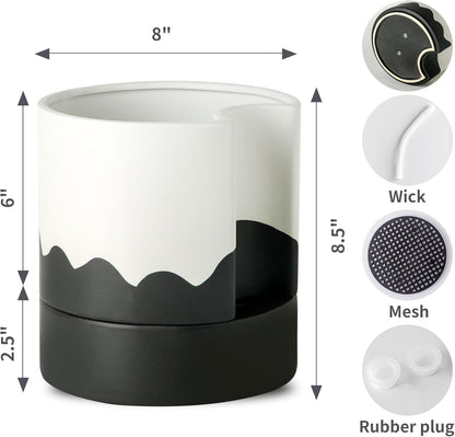 Nihow Self Watering Plant Pot: 8 Inch Ceramic Planter with Drainage Hole & Water Storage Plus for