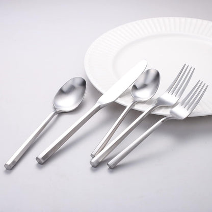Matte Silverware Set Silver Flatware Set with Hexagon Handle 20 Pieces 18/0 Stainless Steel Cutlery