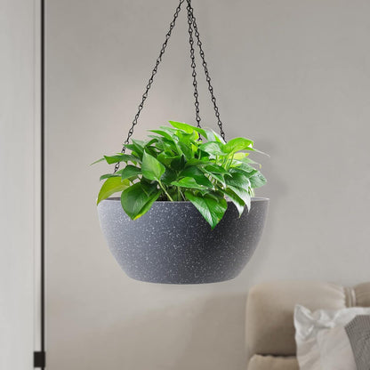 10 inch Hanging Planters for Outdoor Indoor Plants with Drainage Holes and Chain, 2 Pack Round