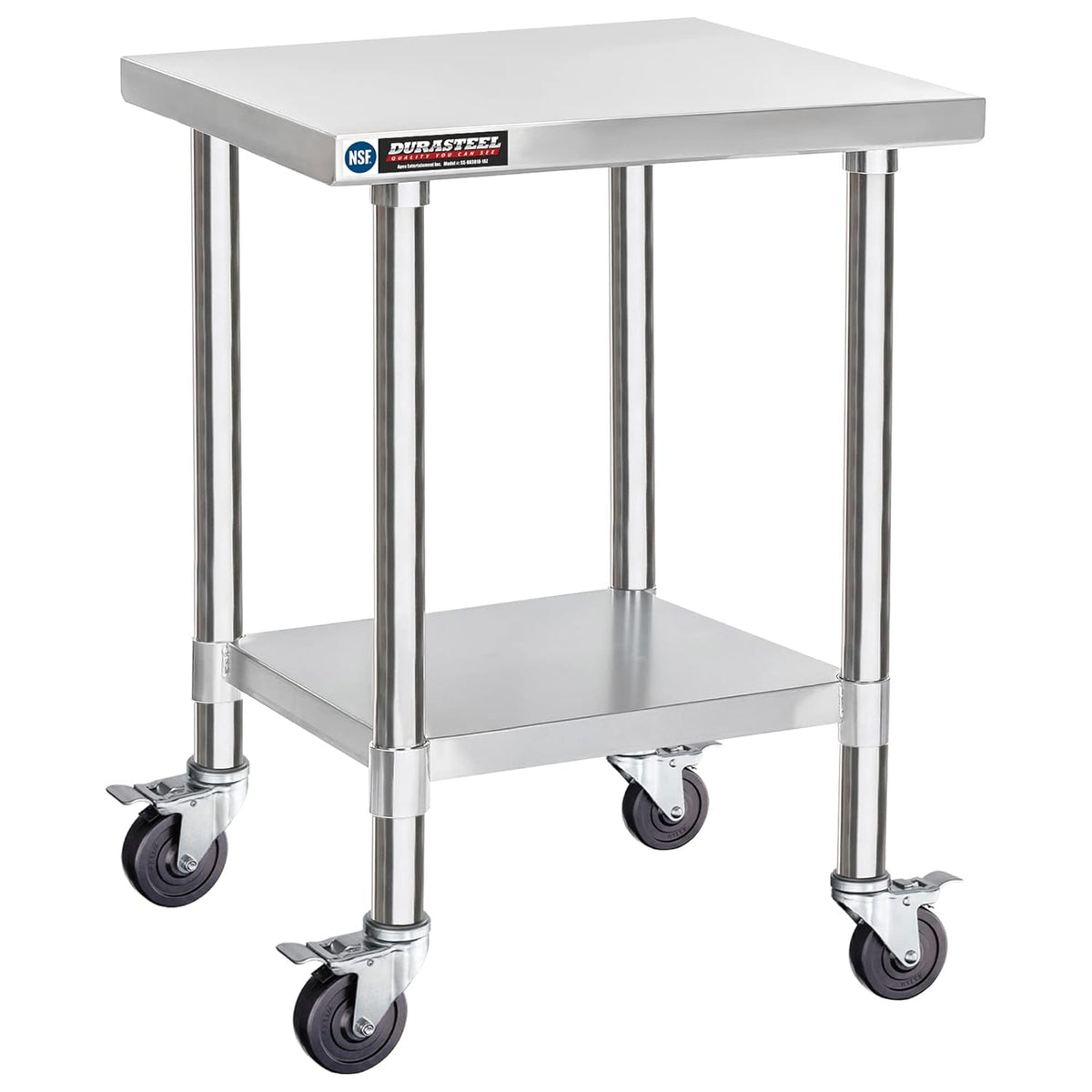 DuraSteel 30x18 NSF Stainless Steel Cart Work Table - Heavy Duty Rolling Food Prep Table - Metal