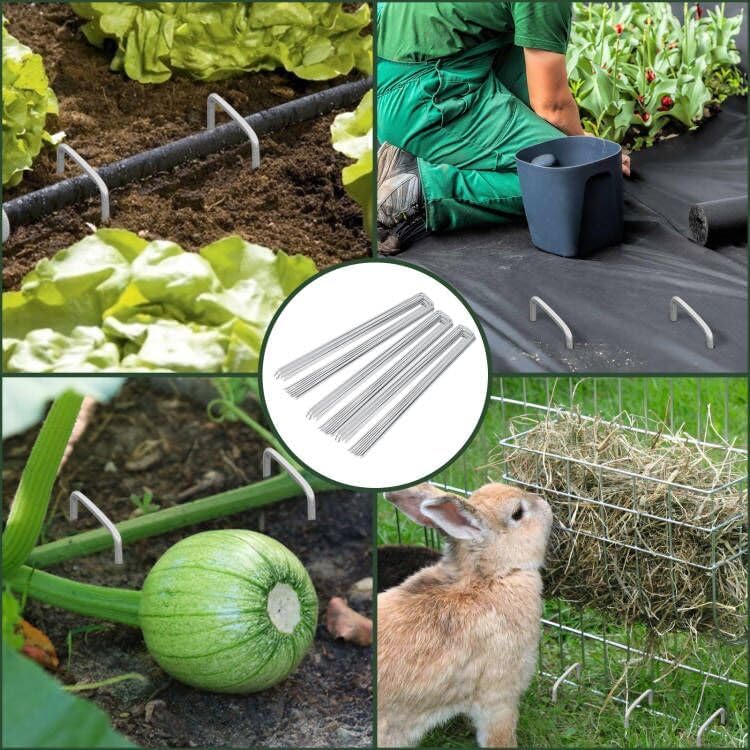 FEED GARDEN 8 Inch 50 Pack Galvanized Landscape Staples 11 Gauge Anti-Rust Garden Stakes