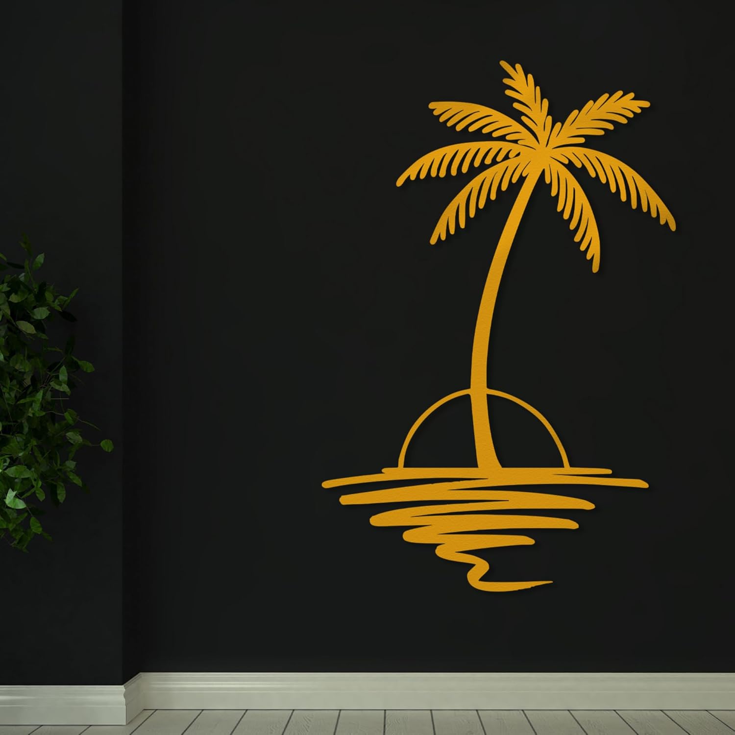 Metal Palm Tree with Sunset Wall Art, Large Outdoor Wall Decor, Tropical Beach Coastal Decor for