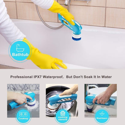 Electric Scrubber Power Cordless, Portable 360 Handheld Washing Cleaning Machine with 6 Replaceable