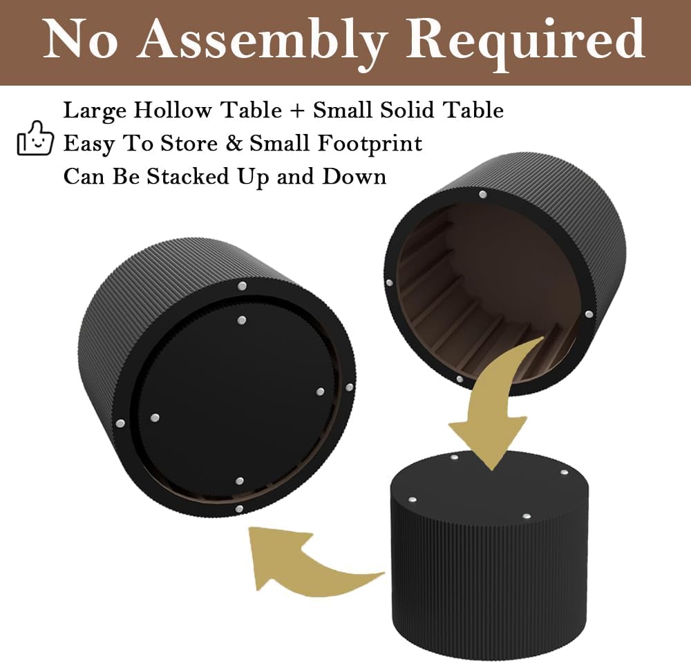 Round Nesting Coffee Table Black Round Fluted Coffee Table Set of 2 for Living Room Small Circle