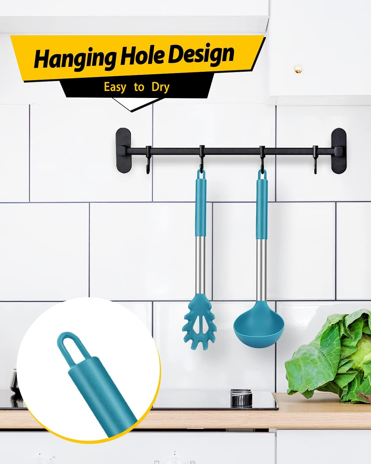 Silicone Pasta Fork and Ladle Spoon Set, Large Non Stick Kitchen Utensils for