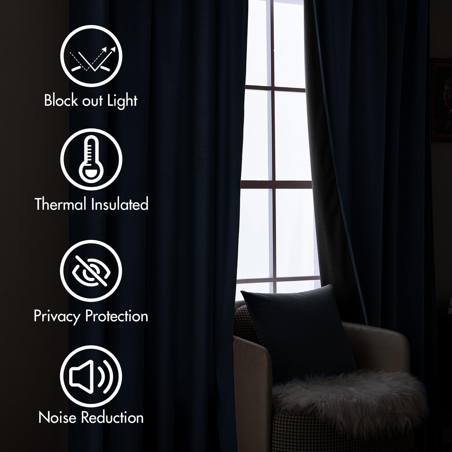 MIULEE Navy Blue Velvet Curtains 96 inches Long 2 Panels - Luxury Pinch Pleated Room Darkening