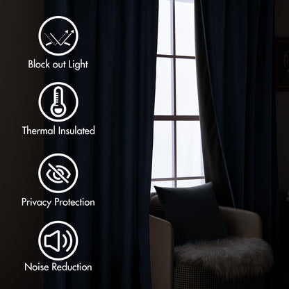 MIULEE Navy Blue Velvet Curtains 96 inches Long 2 Panels - Luxury Pinch Pleated Room Darkening