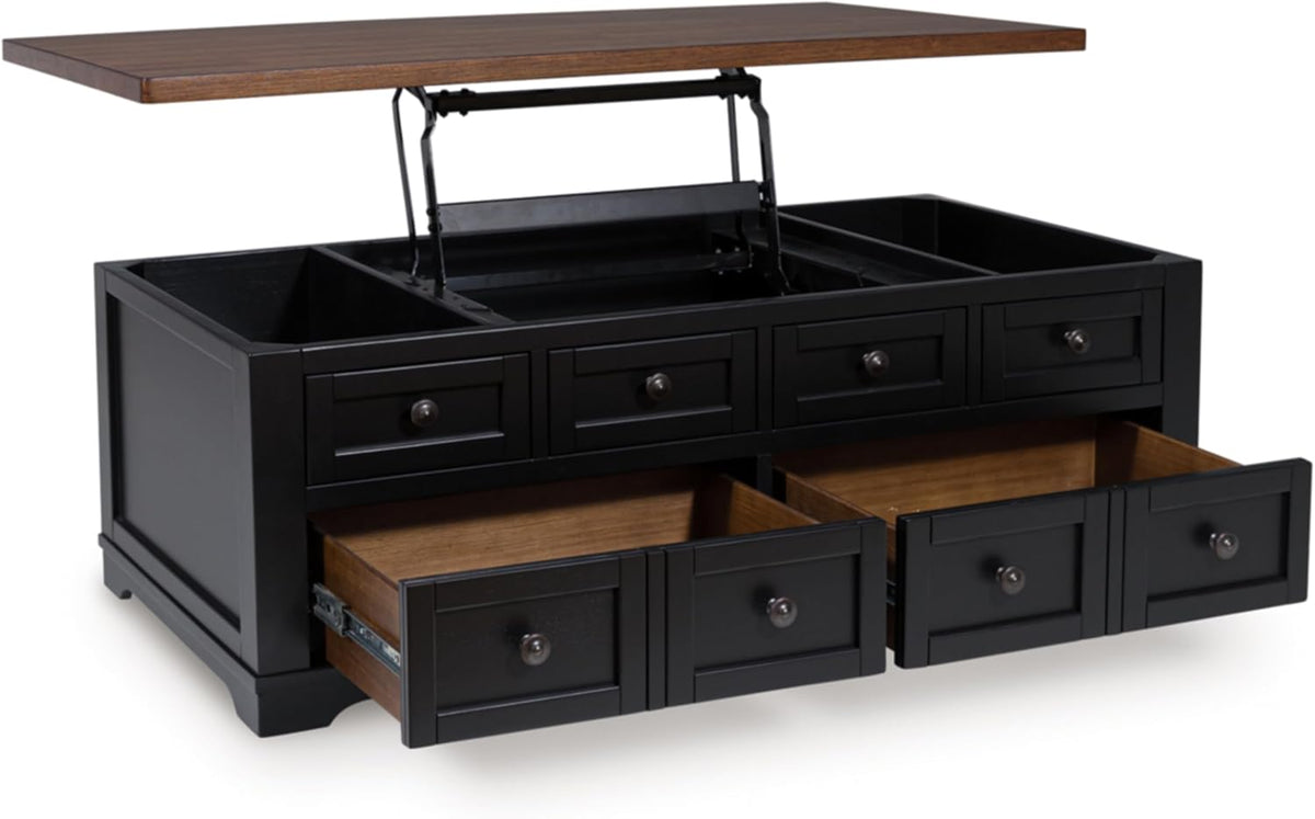 Signature Design by Ashley Wildenauer Farmhouse 2-Drawer Lift-Top Coffee Table with 2 Storage Bins