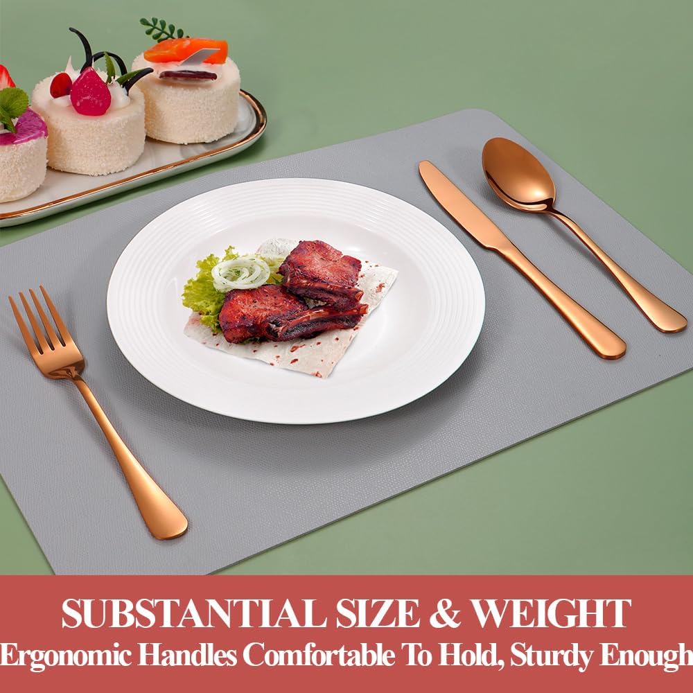 40 Pcs Rose Gold Silverware Set for 8, Food Grade Stainless Steel Flatware Set, Eating Utensils